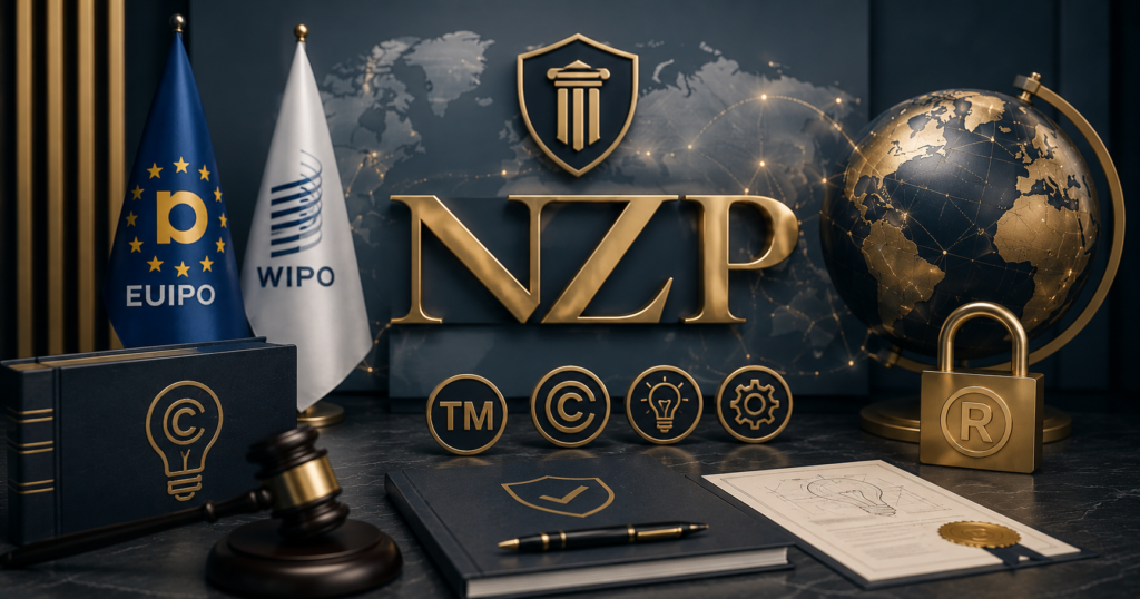 Fikri mülkiyet hukuku alanında hukuki danışmanlığı temsil eden NZP Nagy Legal kurumsal görseli. Marka, patent, EUIPO, WIPO, teknoloji hukuku ve uluslararası fikri mülkiyet koruması teması.